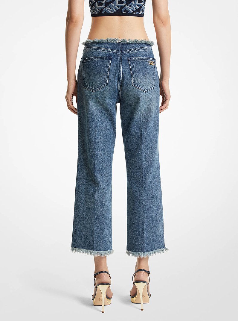 Frayed Denim Cropped Jeans in DUSK BLUE WASH | Michael Kors