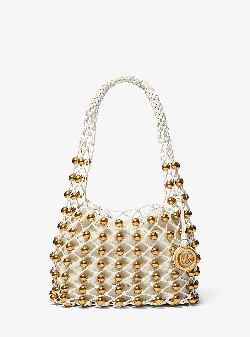 Limited-Edition Gwen Small Studded Hand-Woven Leather Hobo Shoulder Bag in BEIGE P&Aacute;LIDO | Michael Kors