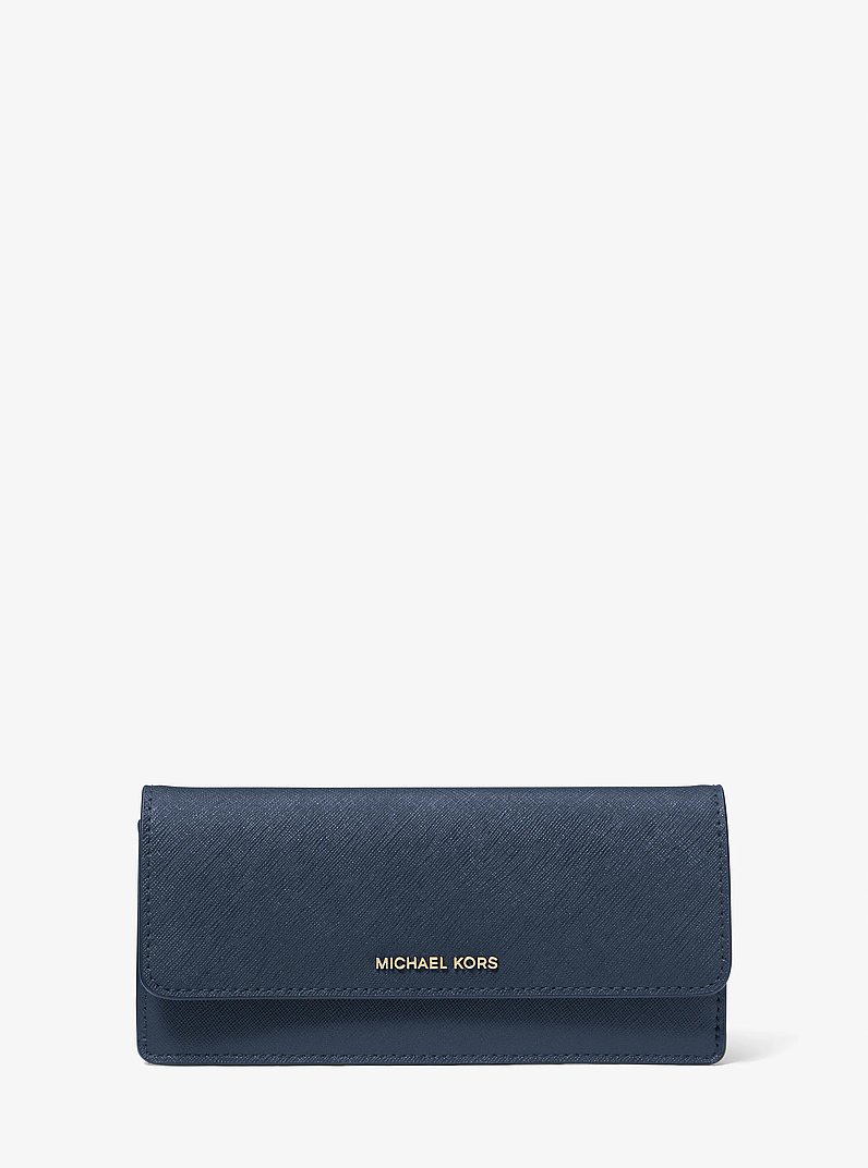 Jet Set Large Saffiano Leather Snap-Front Wallet in NAVY | Michael Kors