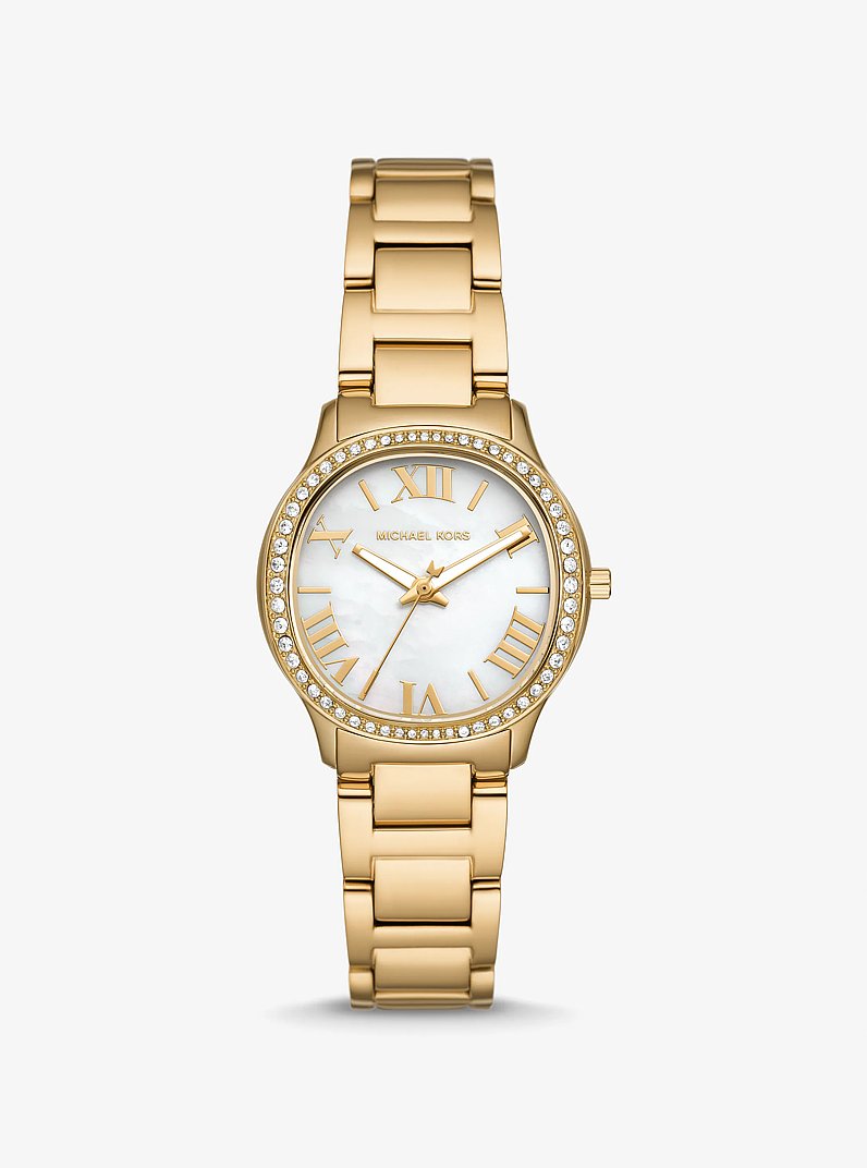 Mini Sage Pav&eacute; Gold-Tone Watch in GOLD | Michael Kors