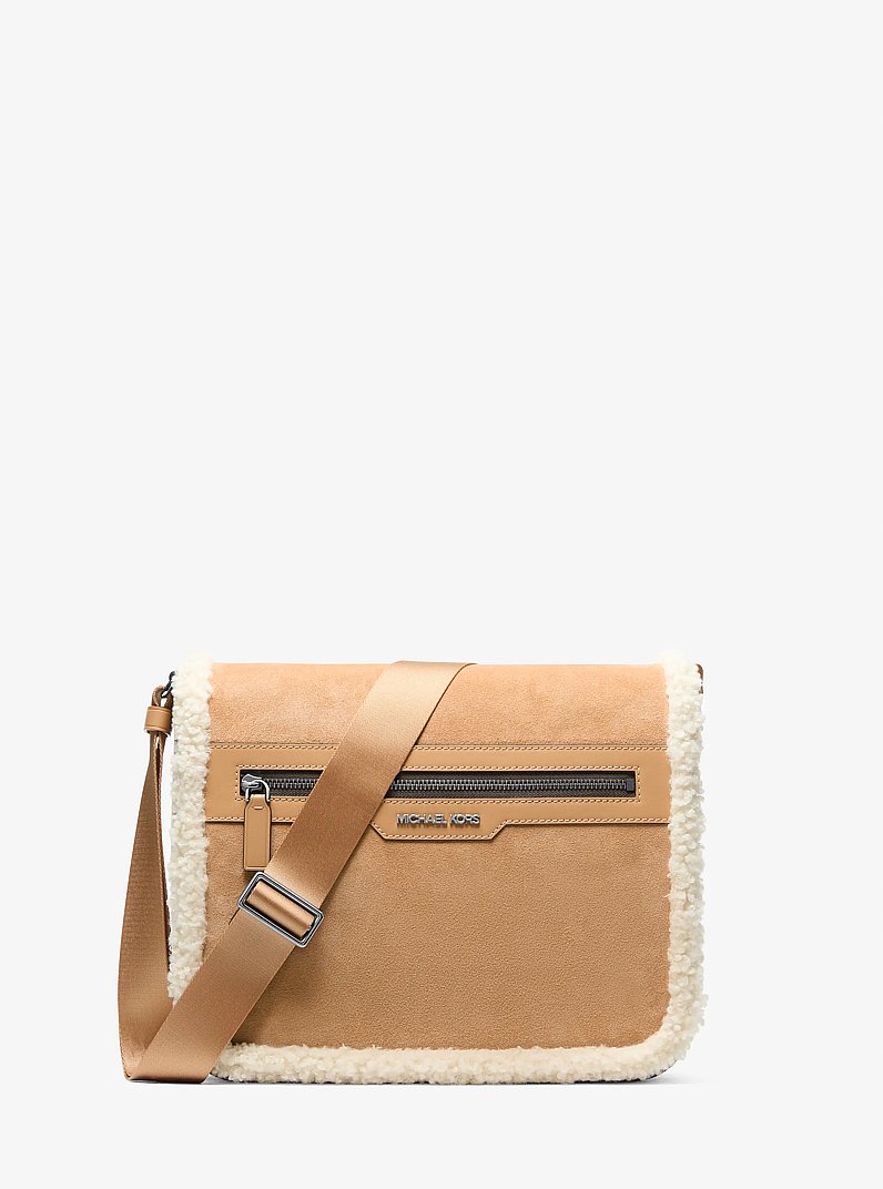 Cooper Suede and Sherpa Messenger Bag in PEANUT | Michael Kors