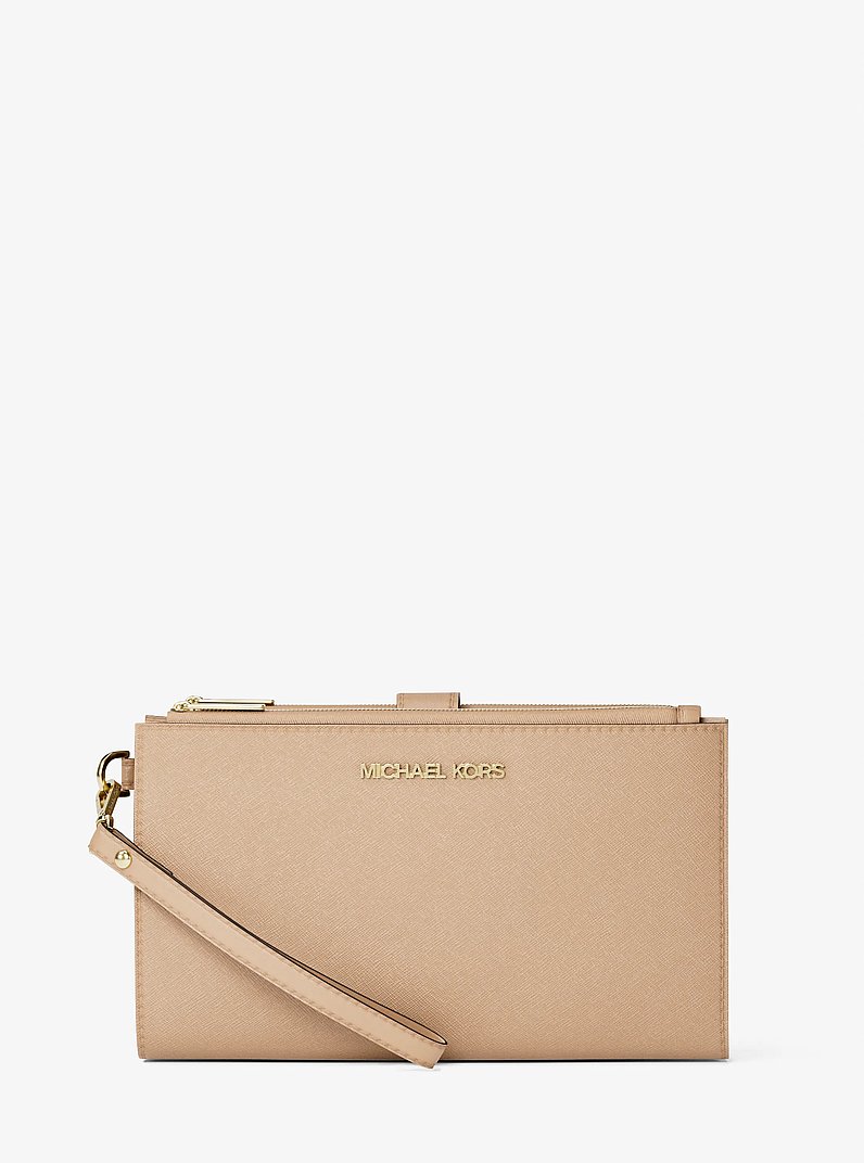 Jet Set Large Leather Smartphone Wristlet Wallet in CAMEL | Michael Kors
