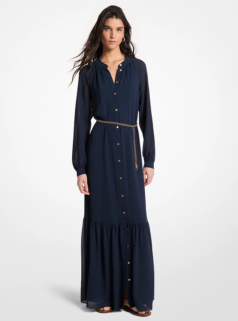 Maxikleid aus Georgette mit G&uuml;rtel in MIDNIGHTBLUE | Michael Kors