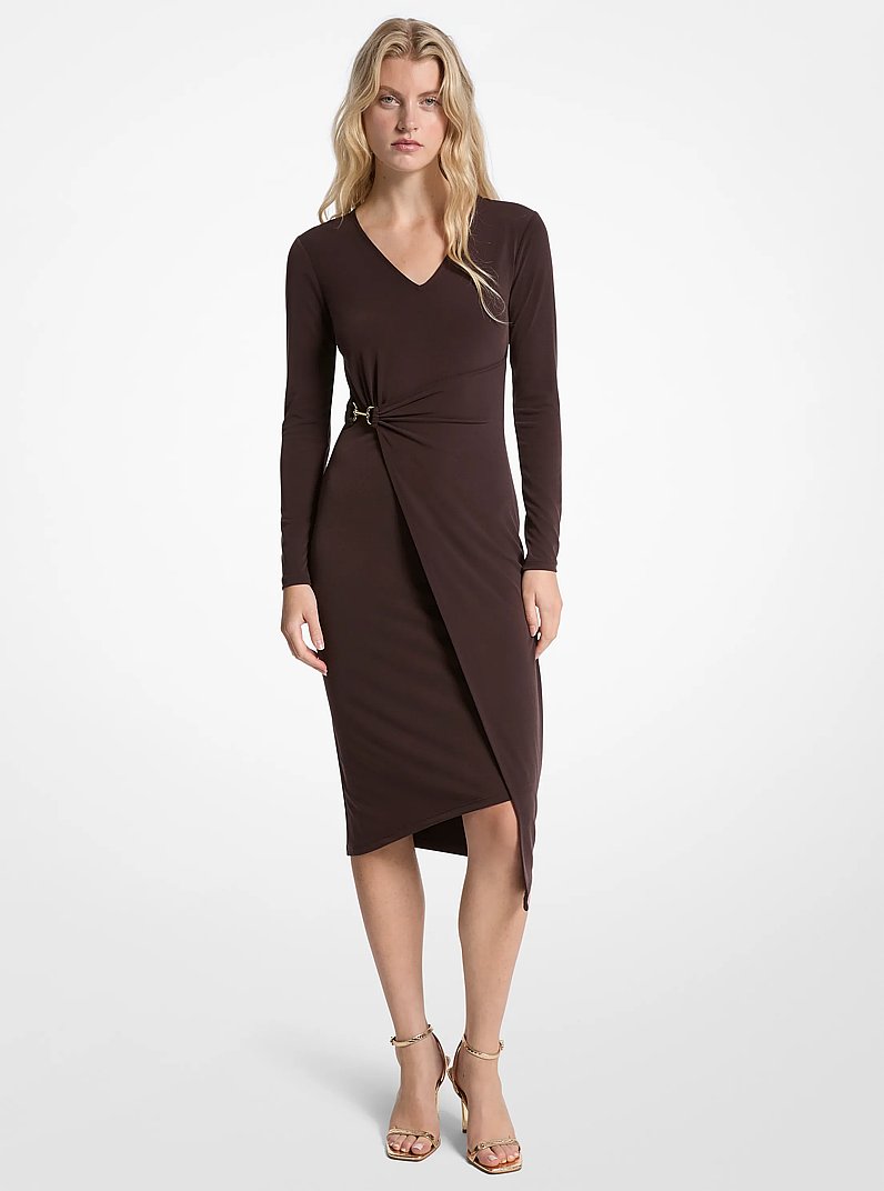 brown jersey wrap dress Self-Portrait - Brown Jersey Drape Midi Dress main image 1
