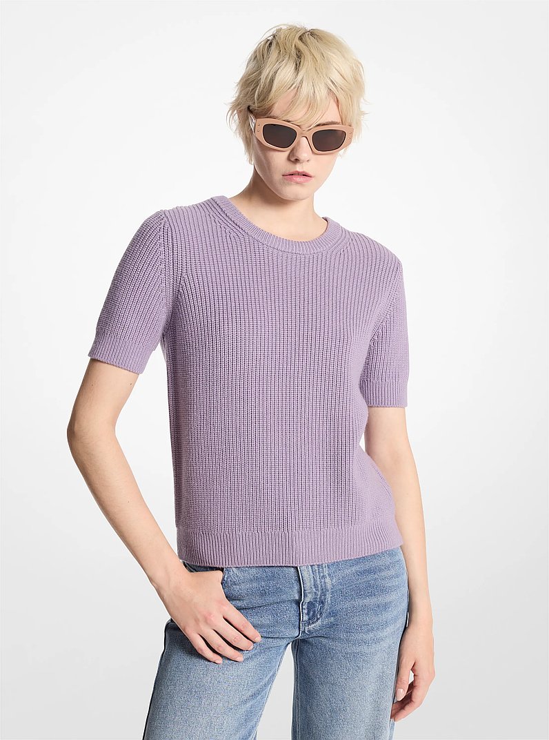 Wool Short-Sleeve Sweater in SWEET LILAC | Michael Kors