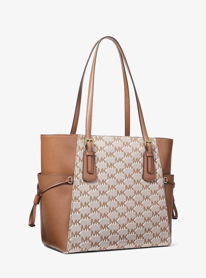 Voyager Large Logo Jacquard Tote Bag in LUGGAGE | Michael Kors
