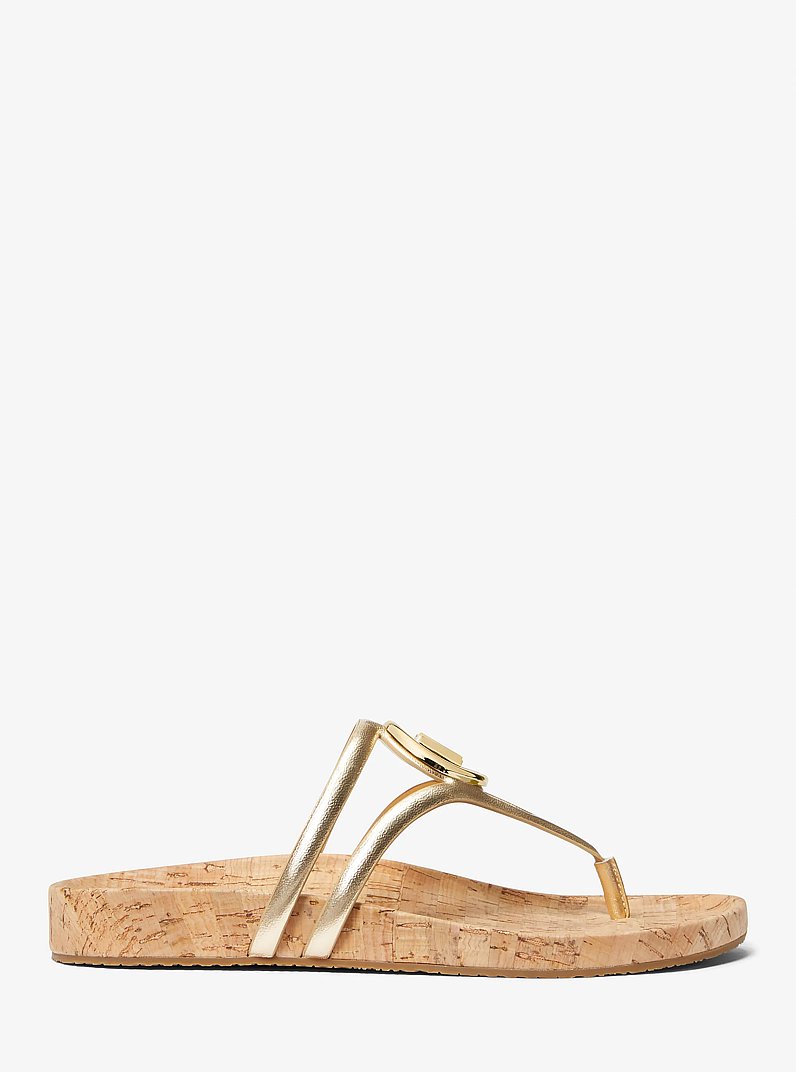 Hampton Metallic Leather Sandal in PALE GOLD | Michael Kors