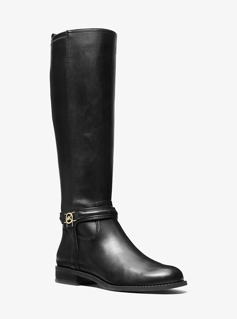 Mindy Leather Wide Calf Boot in BLACK | Michael Kors