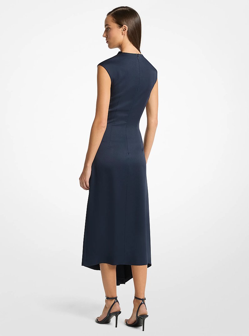 Vestido ce&ntilde;ido de sat&eacute;n con cuello vuelto in AZUL MEDIANOCHE | Michael Kors