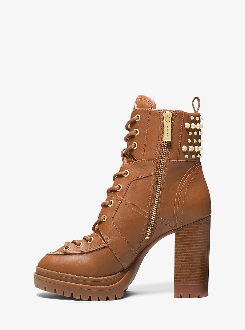 Yvonne Studded Leather Boot in LUGGAGE | Michael Kors