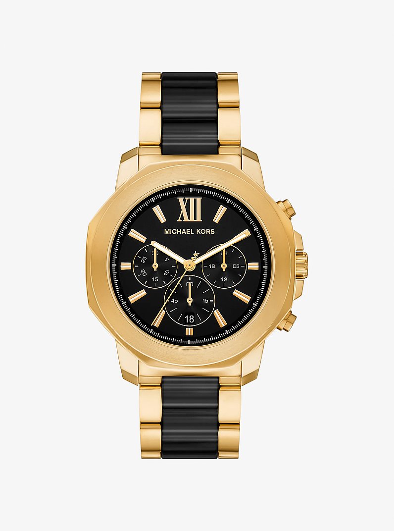 Oversized Prescott Gold-Tone and Ceramic Watch in GOLD/BLACK | Michael Kors