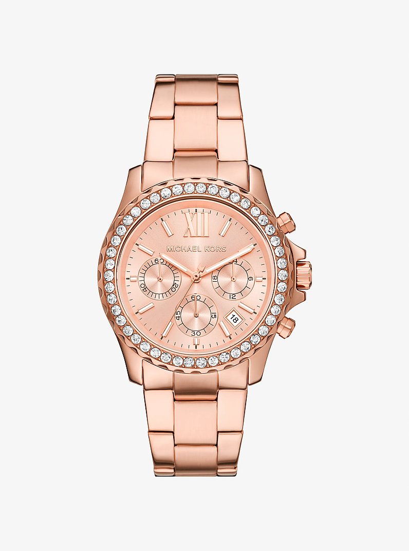 MICHAEL KORS 時計 Oversized Everest Pavé Rose Gold-Tone Watch in ROSE GOLD - Sale