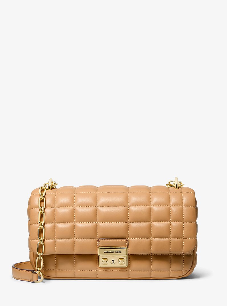 Tribeca Large Quilted Leather Shoulder Bag in PALE PEANUT | Michael Kors