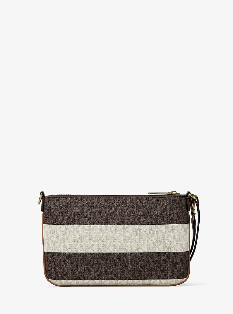 Jet Set Travel Small Striped Signature Logo Convertible Wristlet in VANILLA/LUGGAGE | Michael Kors