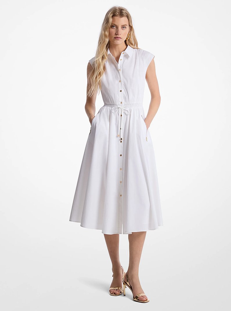 Stretch Cotton Poplin Midi Dress in WHITE - Sale | Michael Kors [US]