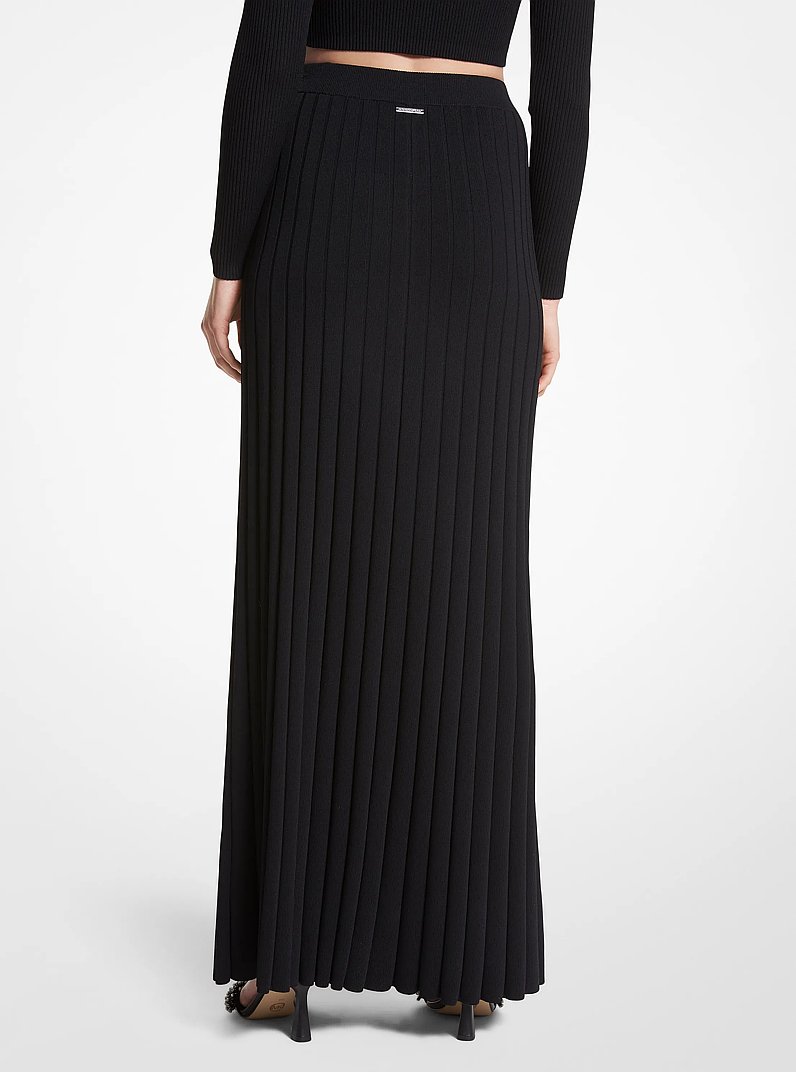 Ribbed Stretch Knit Maxi Skirt in BLACK | Michael Kors