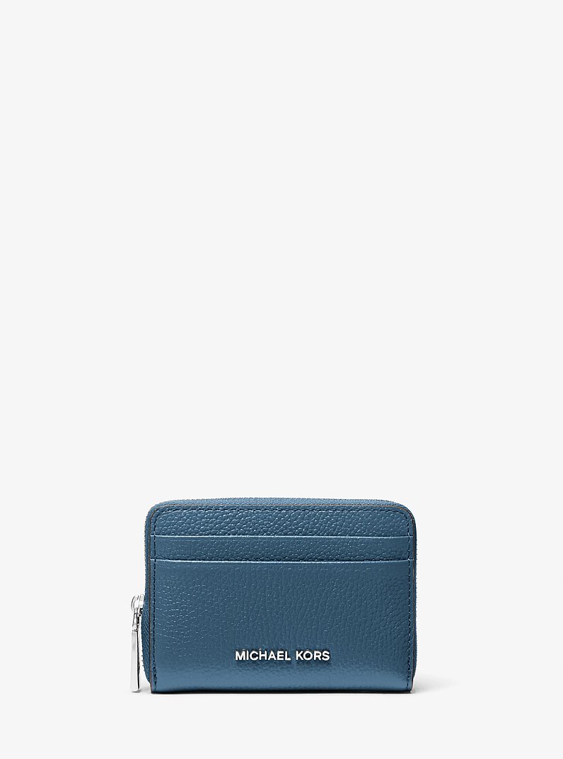 Jet Set Small Pebbled Leather Zip-Around Card Case in DK CHAMBRAY | Michael Kors