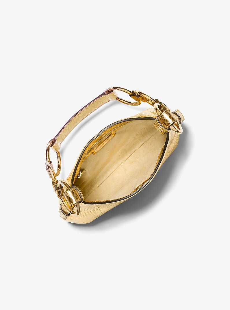 Bardot Mini Metallic Python Embossed Leather Hobo Shoulder Bag in GOLD | Michael Kors