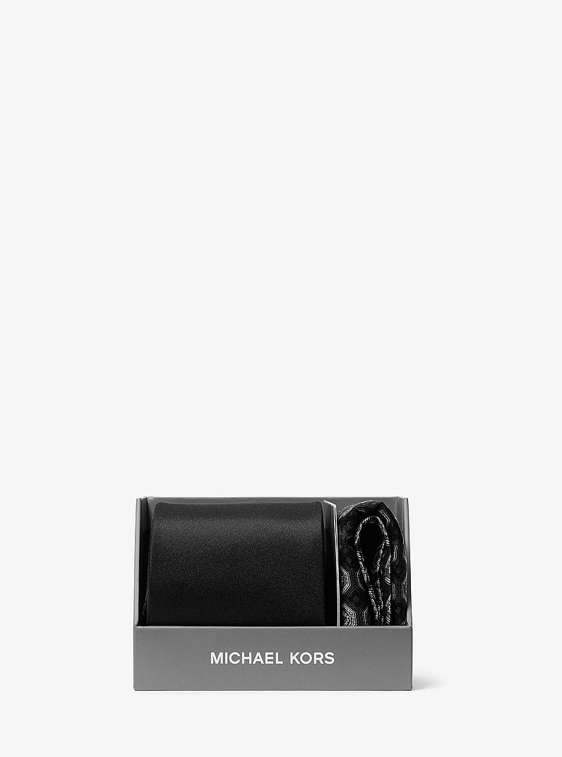 Set regalo cravatta in seta e pochette stampata in NERO | Michael Kors