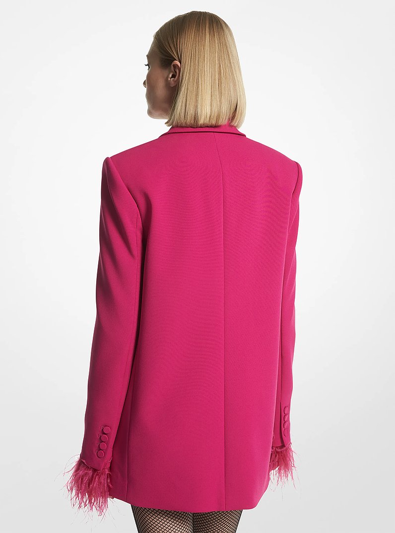 Feather Trim Crepe Boyfriend Blazer in DEEP FUCHSIA | Michael Kors