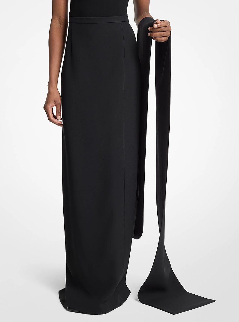 Double Crepe Sabl&eacute; Tuxedo Pencil Skirt With Train in BLACK | Michael Kors