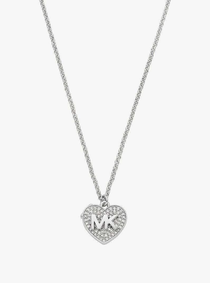 Pav&eacute; Heart Locket Necklace in SILVER | Michael Kors