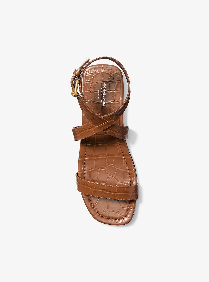 Bridgette Crocodile Embossed Leather Sandal in SADDLE | Michael Kors