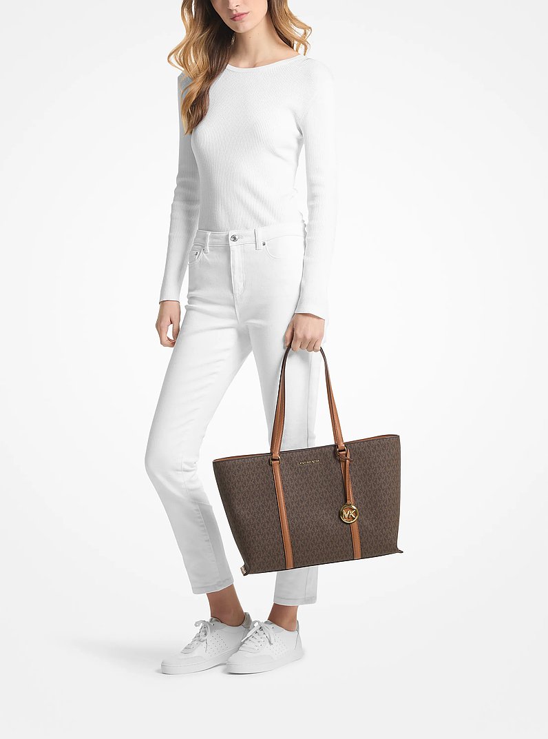 Shopper Temple Large mit Signature-Logomuster in BRN/EICHELBR | Michael Kors
