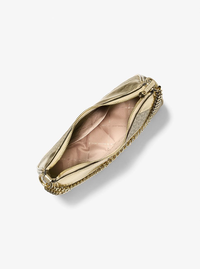 Grand sac &agrave; bandouli&egrave;re convertible Jet Set Travel &agrave; logo Signature m&eacute;tallis&eacute; in OR P&Acirc;LE | Michael Kors