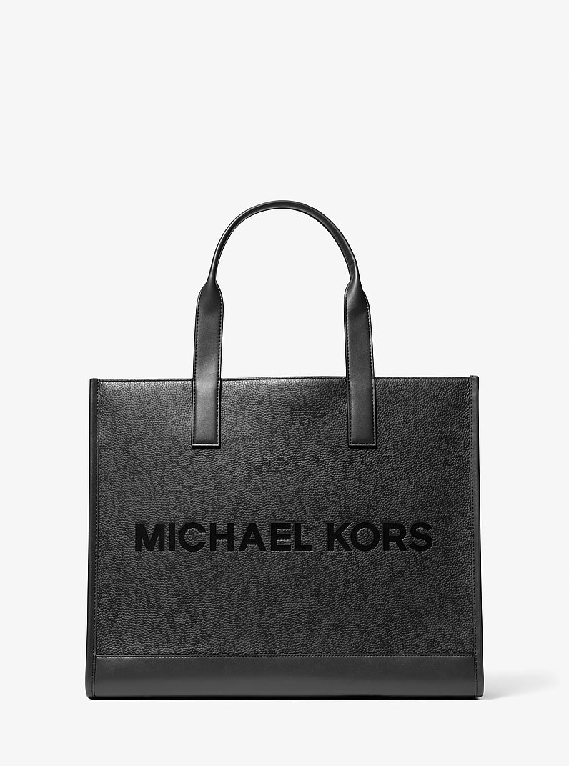 Cooper Logo Embossed Pebbled Leather Tote Bag in BLACK | Michael Kors