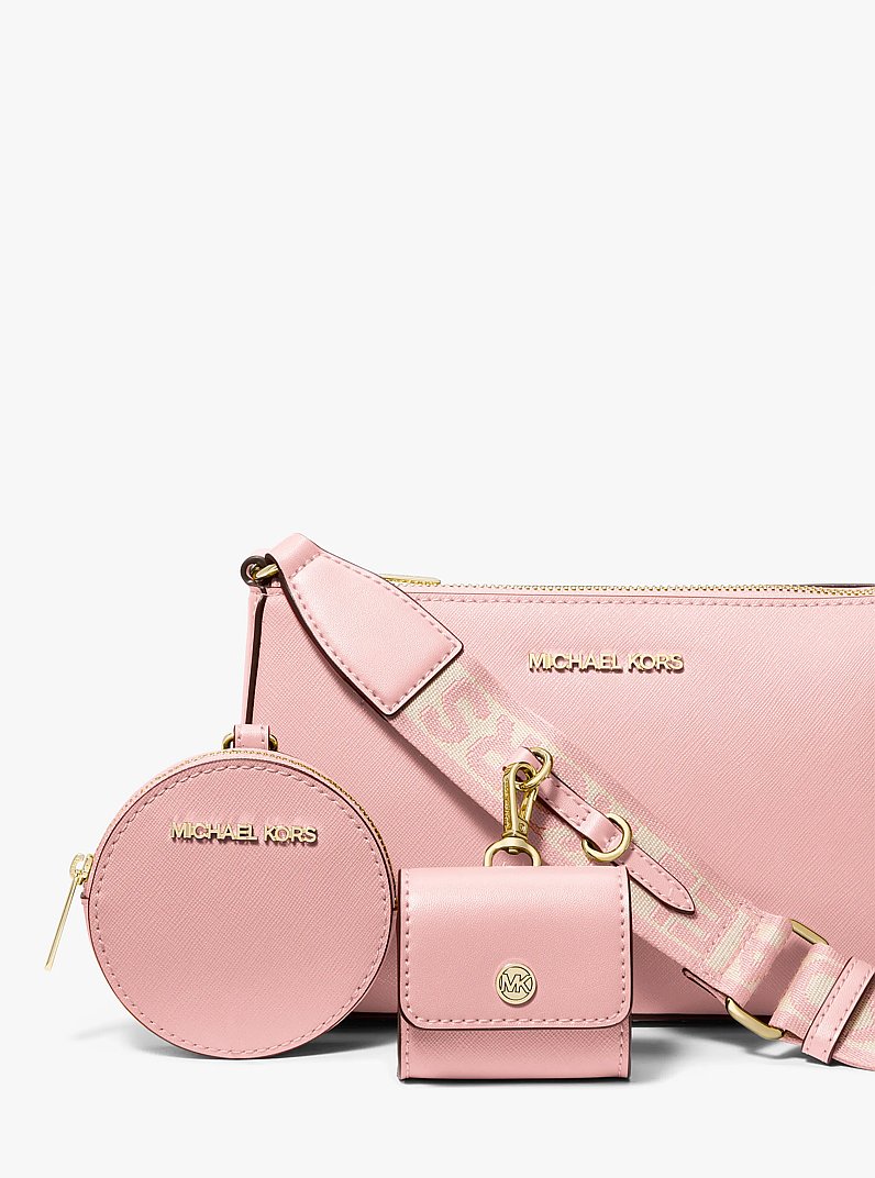 Jet Set Saffiano Leather Crossbody Bag with Case for Apple Airpods Pro in POWDER BLUSH | Michael Kors