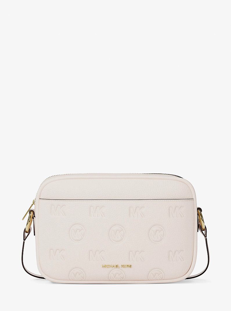 Grand sac &agrave; bandouli&egrave;re pour appareil photo Jet Set Travel &agrave; logo grav&eacute; in CR&Egrave;ME L&Eacute;GER | Michael Kors