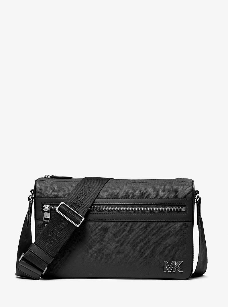 Edison Medium Saffiano Leather Messenger Bag in BLACK | Michael Kors