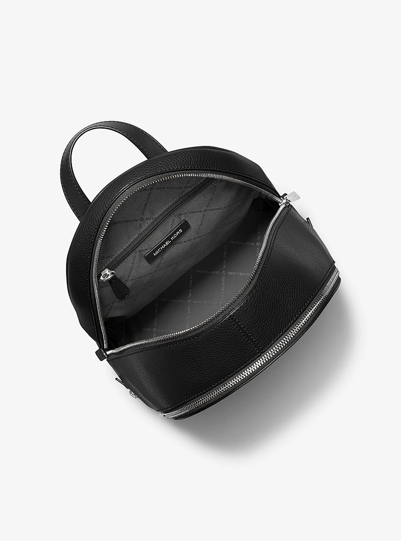Rhea Medium Pebbled Leather Backpack in BLACK | Michael Kors