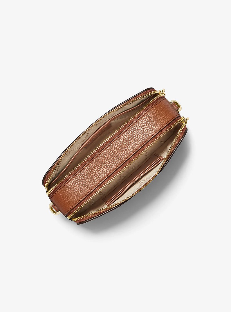 Jet Set Small Pebbled Leather Double-Zip Camera Bag in LUGGAGE | Michael Kors