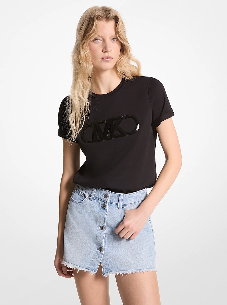 Empire Logo Organic Cotton Jersey T-Shirt in BLACK | Michael Kors