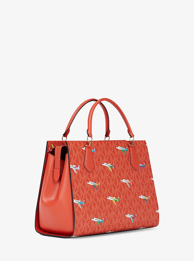 Marilyn Medium Printed Signature Logo Satchel in DK SANGRIA | Michael Kors