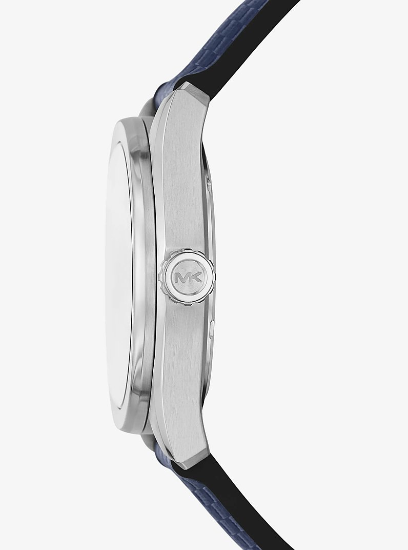 Oversized Accelerator 2.0 Silver-Tone and Textured Silicone Watch in NAVY | Michael Kors