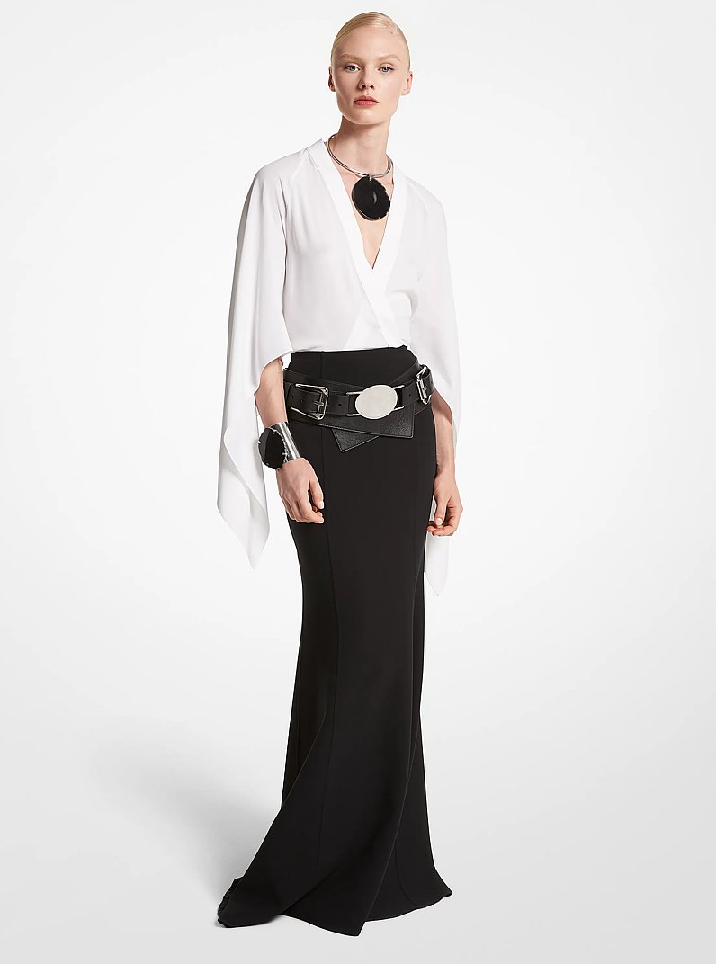 Double Faced Stretch Wool Fishtail Skirt in BLACK | Michael Kors