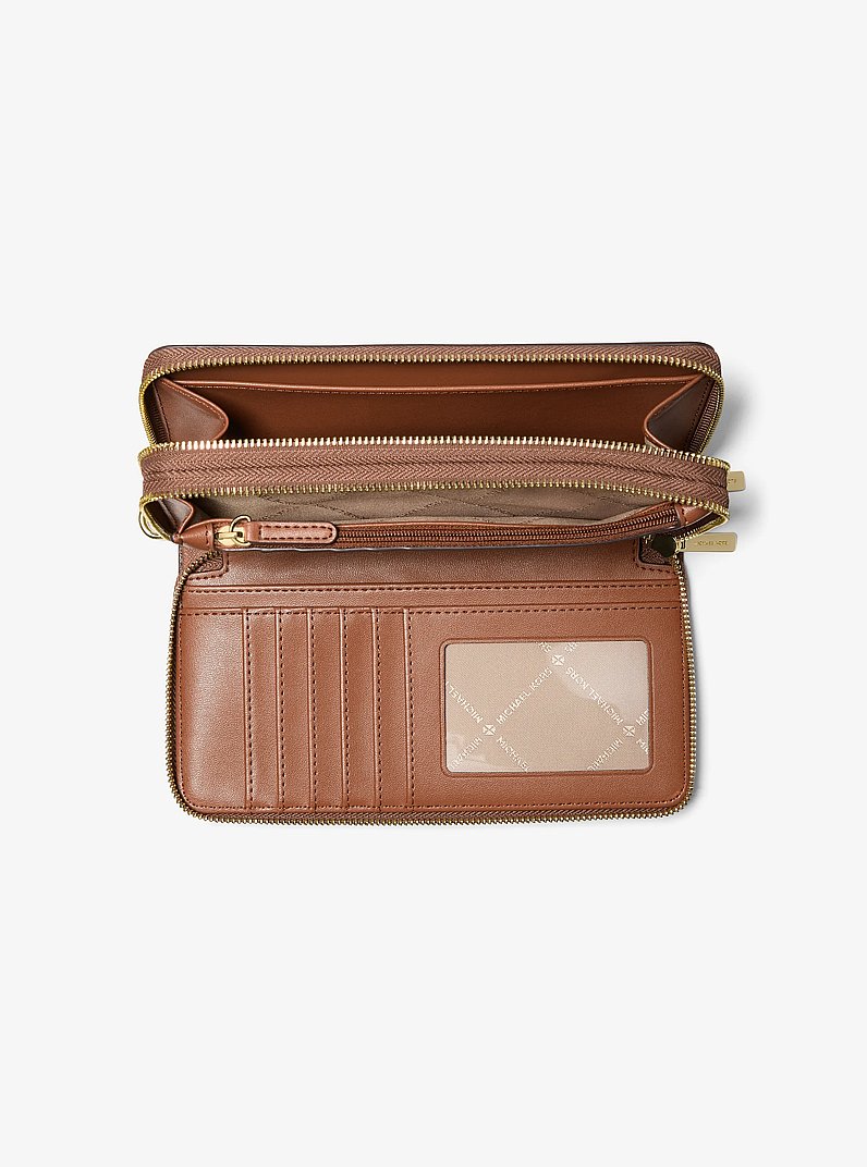 Jet Set Travel Large Saffiano Leather Wristlet in LUGGAGE | Michael Kors
