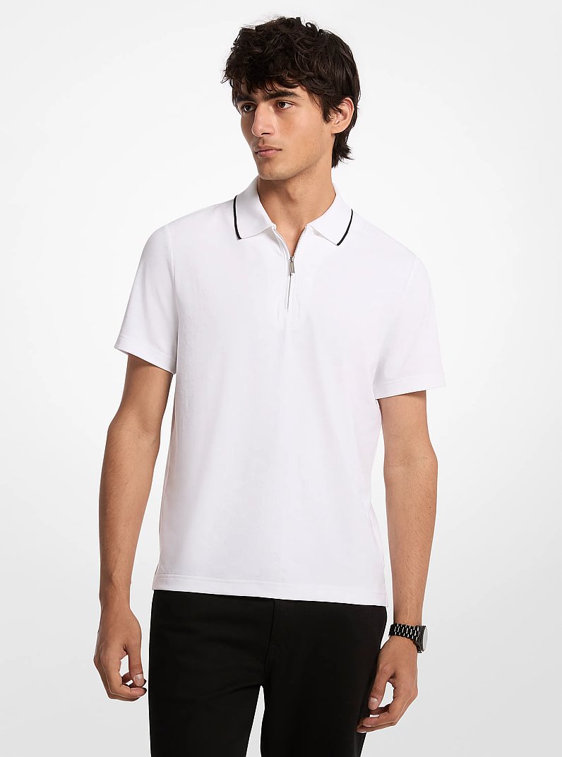 Poloshirt aus Jacquard mit Rei&szlig;verschluss und Logomuster in WEISS | Michael Kors
