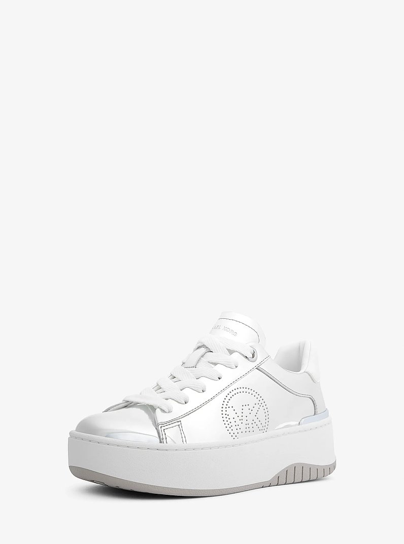 Dottie Metallic Leather Platform Sneaker in SILVER | Michael Kors