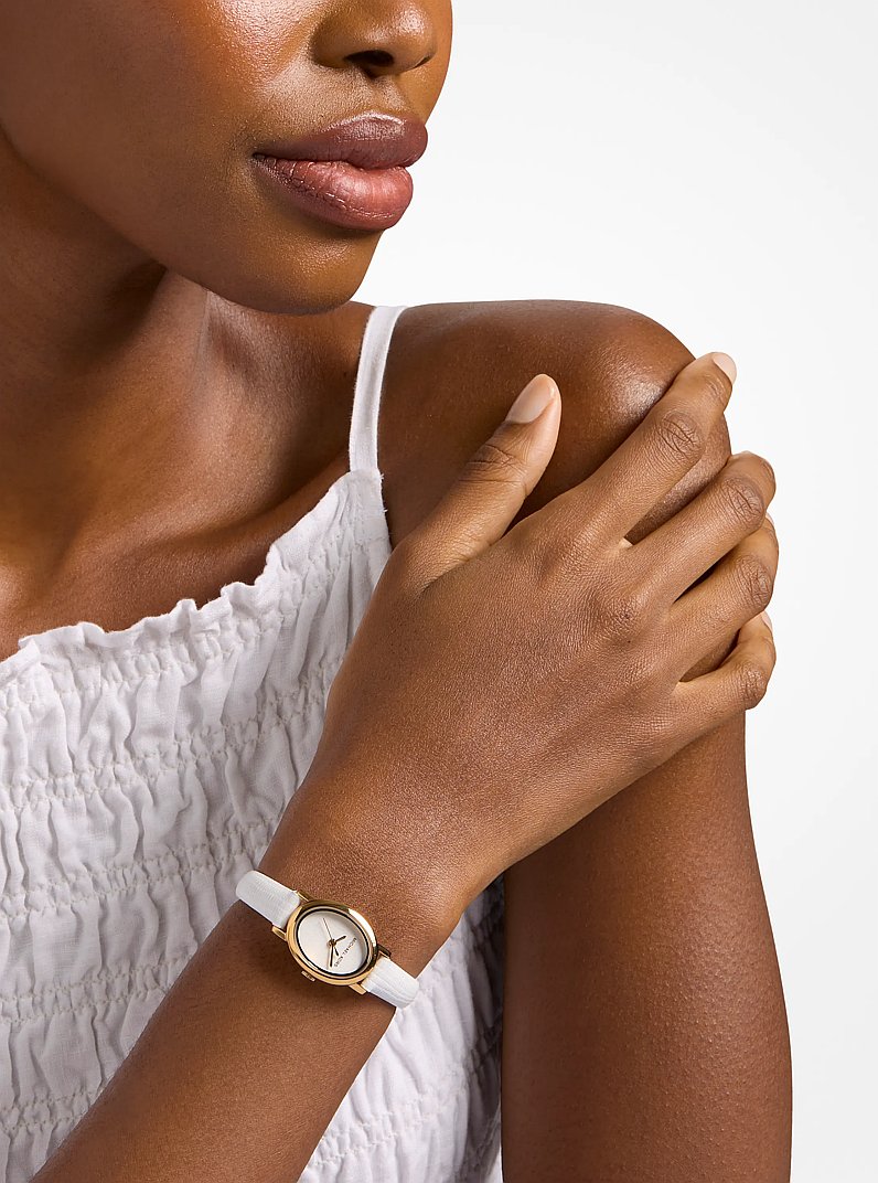 Reloj Maude petite en tono dorado con correa de piel con motivo de lagarto en relieve in BLANCO INTENSO | Michael Kors