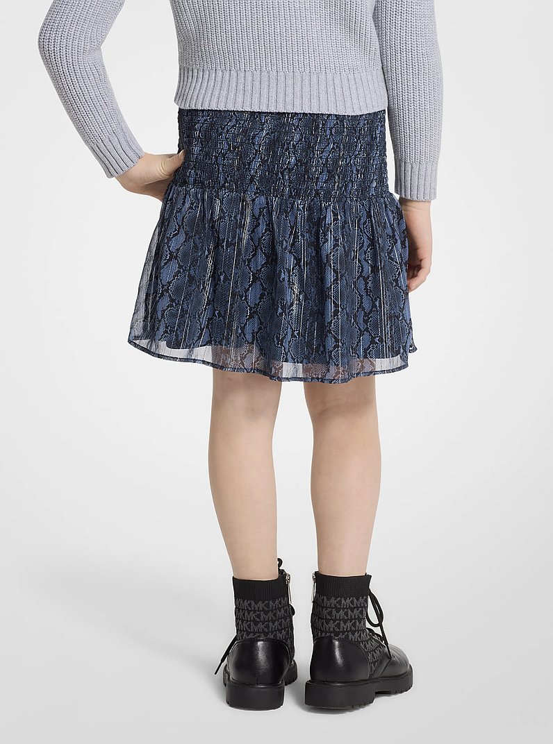 Metallic Snake Print Smocked Skirt in NAVY | Michael Kors