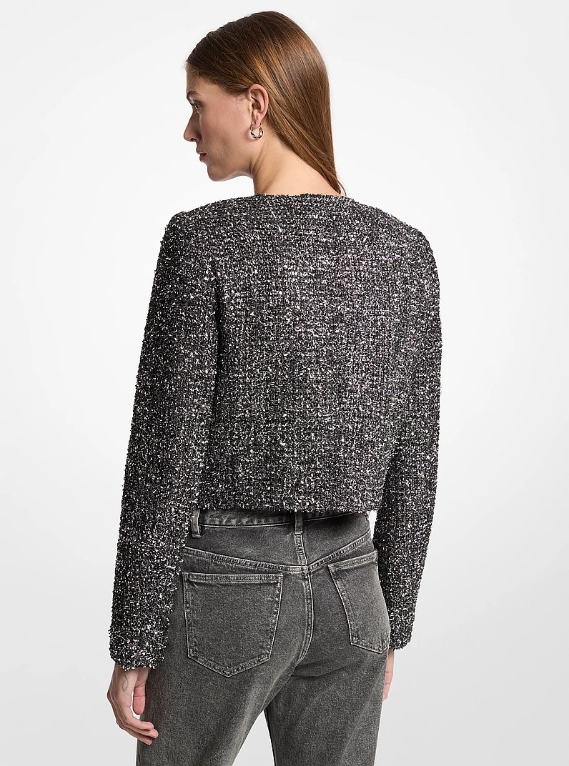 Veste f&eacute;minine en tweed m&eacute;tallis&eacute; in ARGENT | Michael Kors