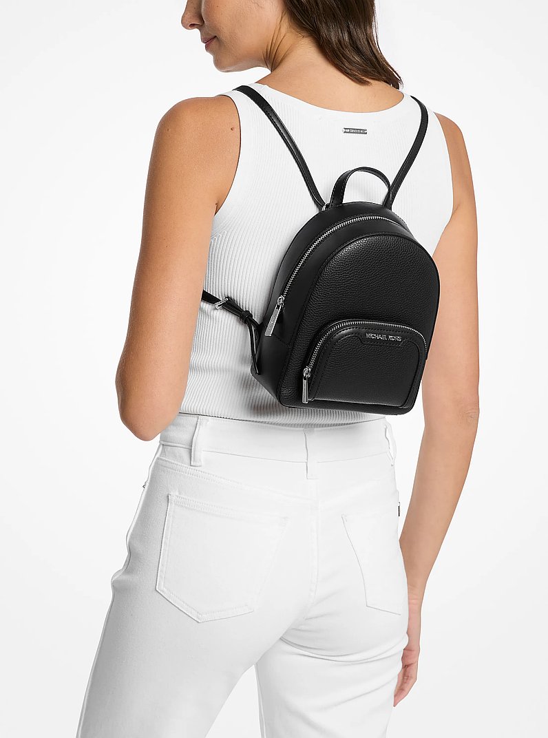 Jaycee Extra-Small Pebbled Leather Convertible Backpack in BLACK | Michael Kors