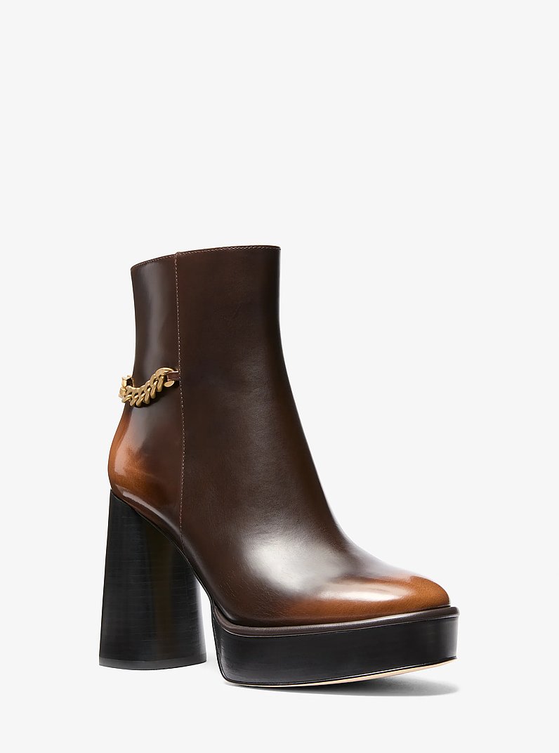 Botte &agrave; platforme Carlisle en cuir bruni in LUGGAGE | Michael Kors