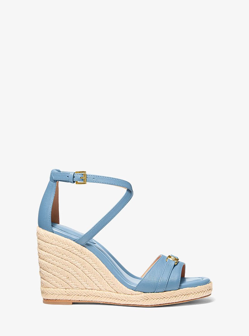 Mandy Saffiano Leather Wedge Sandal in CHAMBRAY | Michael Kors