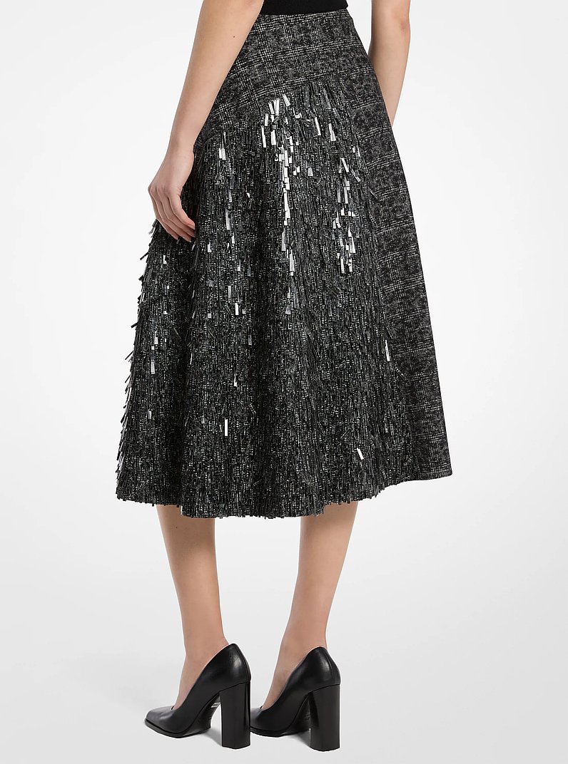 Falda cruzada de lana con lentejuelas bordadas a mano y estampado de cuadros escoceses in NEGRO/BLANCO | Michael Kors