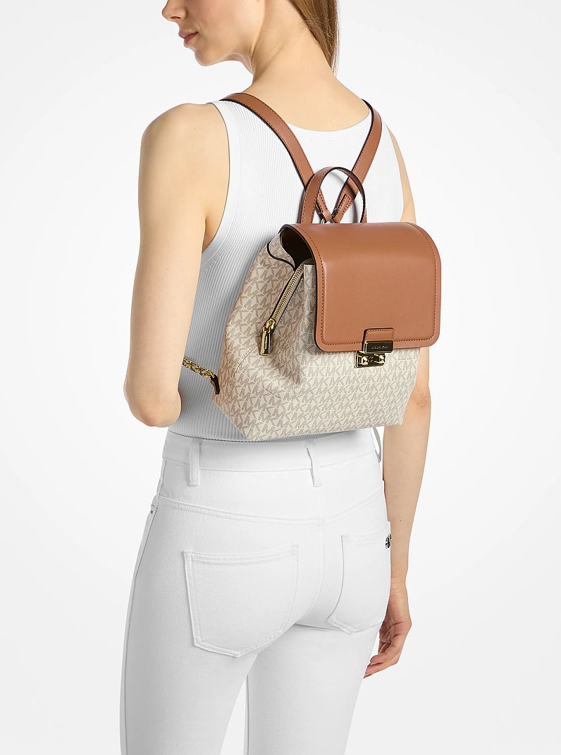Tribeca Small Signature Logo Backpack in VANILLA/ACORN | Michael Kors
